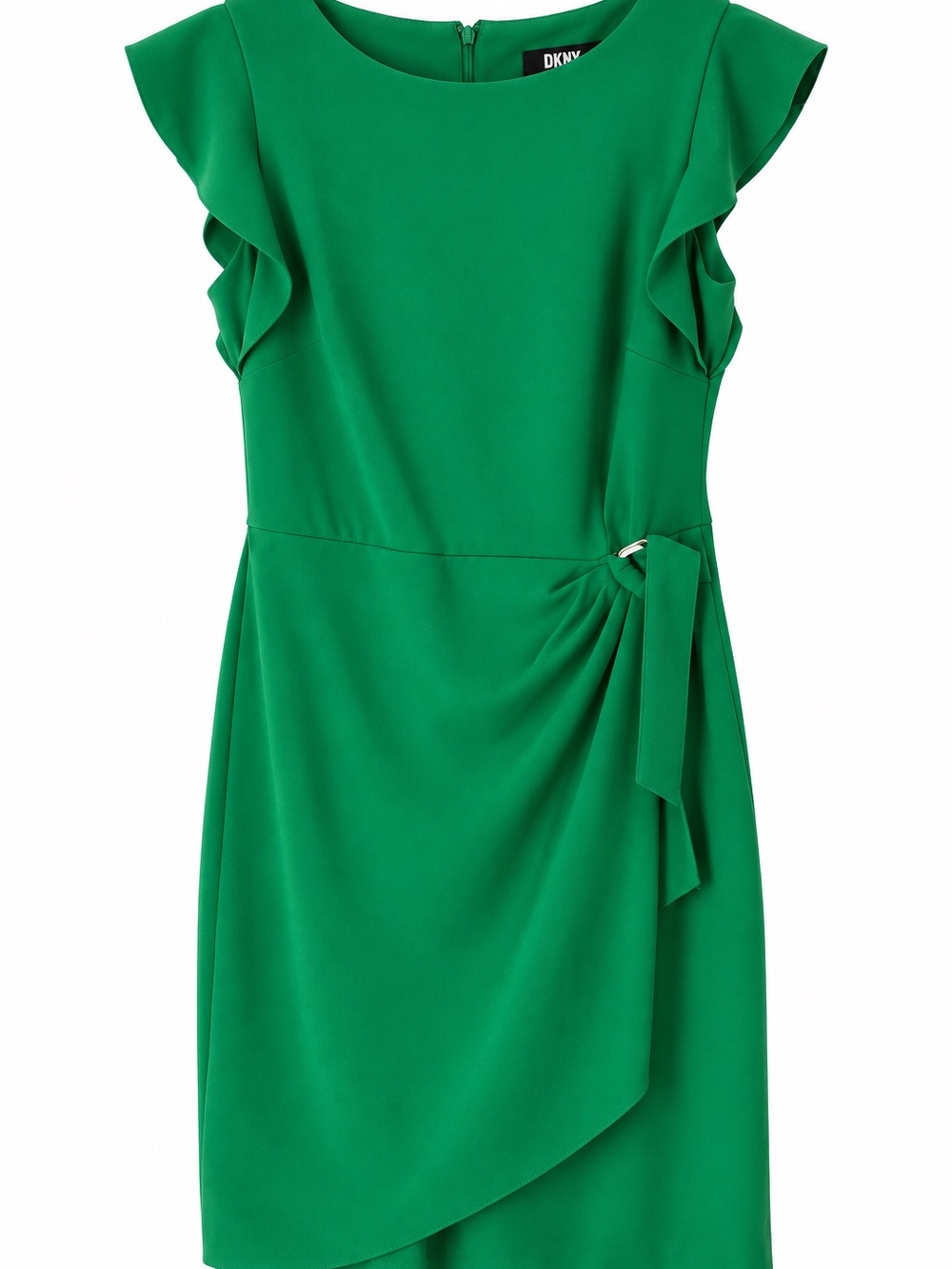 DKNY Green Flutter Sleeve Sheath Dress with Side Drape